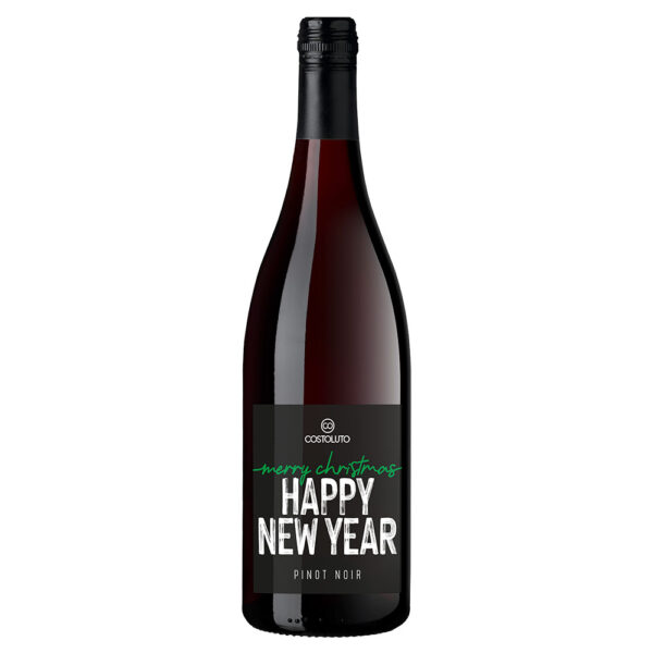 Wein mit Spruch Pinot Noir Happy New Year