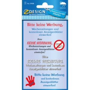 59508 Home Hinweis-Etikett "Keine Werbung", Kunststoff, 1 Bogen 4 Etiketten