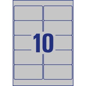 L6012-20 Typenschild-Etiketten - A4, 200 Stück, 96 x 50,8 mm, wetterfest, 20 Blatt silber