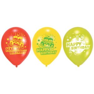 Luftballon Happy Birthday - rund, sortiert, 6 Stück