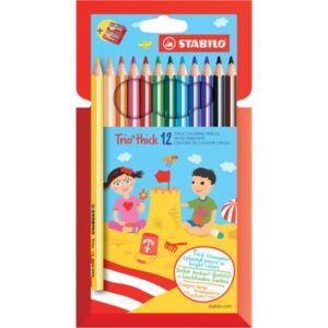 Dreikant-Buntstift - Trio dick - 12er Pack - mit 12 verschiedenen Farben und Spitzer
