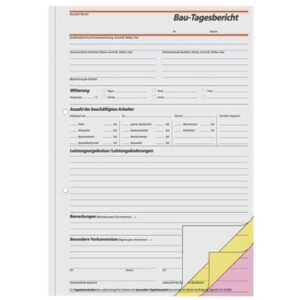 Bautagebuch - A4, 1., 2. und 3. Blatt bedruckt, SD, MP, 3 x 40 Blatt