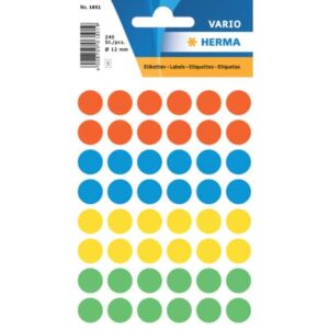 1851 Vielzwecketiketten - farbig sortiert, Ø 12 mm, matt, 240 Stück
