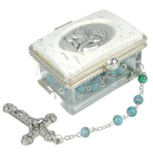 Rosenkranzset - Dose mit Kunsstoffperlen, blau, ca. 40 cm