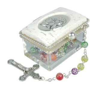 Rosenkranzset - Dose mit Kunsstoffperlen, bunt, ca. 46 cm