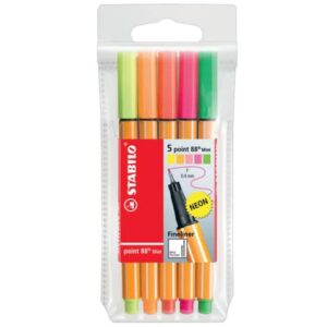 Fineliner point 88® Etui Mini - 5er Pack - mit 5 verschiedenen Neonfarben