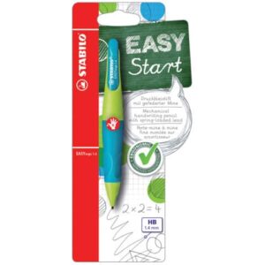 Ergonomischer Druck-Bleistift für Rechtshänder - EASYergo 1.4 in neonlimonengrün/aquamarin - Einzelstift - inklusive 3 dünner Minen - Härtegrad HB