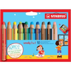 Multitalent-Stift woody 3 in 1 - 10er Pack mit Spitzer, sortiert