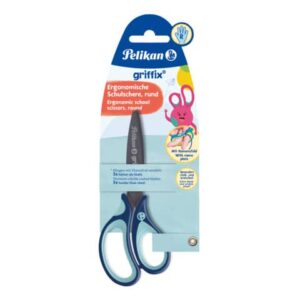 griffix® Schulschere - 14 cm, blau, rund, inkl. Namenssticker, Blisterkarte