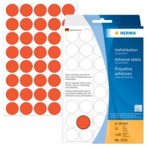 2252 Vielzwecketiketten - rot, Ø 19 mm, matt, Trägerpapier perforiert, 1280 Stück
