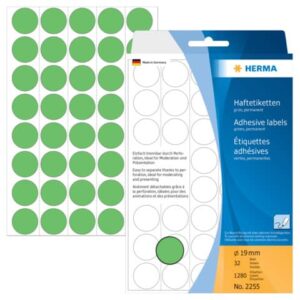 2255 Vielzwecketiketten - grün, Ø 19 mm, matt, Trägerpapier perforiert, 1280 Stück