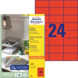 3448 Etiketten - 70 x 37 mm, rot, 2.400 Etiketten/100 Blatt, permanent
