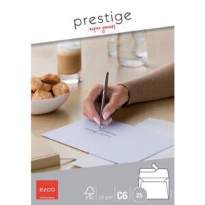 Briefumschlag Prestige - C6, hochweiß, Haftklebestreifen, ohne Fenster, 120 g/qm, 25 Stück