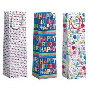 Flaschentragetasche Geburtstag - 10,5 x 36 x 10,5 cm, 3 Stück sortiert