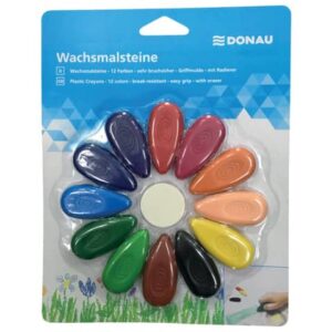 Wachsmalsteine Tropfen - 12 Farben sortiert, 1 Radierer
