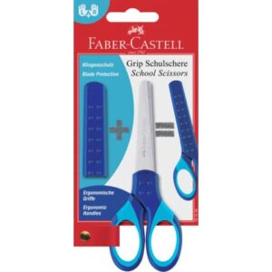 Schulschere GRIP - blau, rund, inkl. Klingenschutz und Softgriffzone