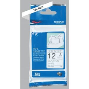TZe-R231 textiles Schriftband - 12 mm x 4 m, schwarz auf weiß