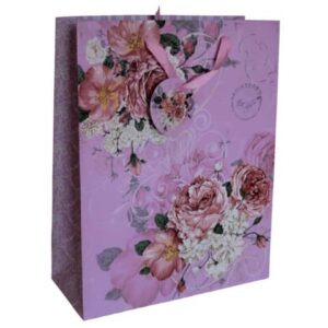 Geschenktragetasche Blume - 26 x 33 x 11 cm, rosa