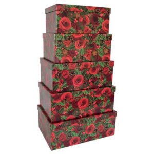 Weihnachtsgeschenkkarton Rosen - 5 tlg., rechteckig
