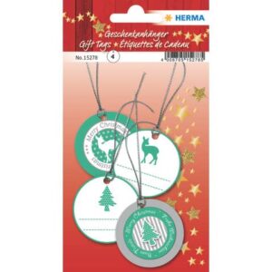 Geschenkanhänger Weihnachten - 3D, Ø 5 cm, 4 Stück, grün silber