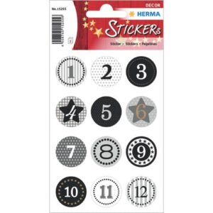 15255 Sticker DECOR Adventskalendersticker 1-24 - schwarz, Goldprägung