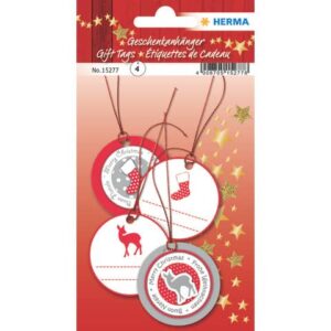 Geschenkanhänger Weihnachten - 3D, Ø 5 cm, 4 Stück, rot silber