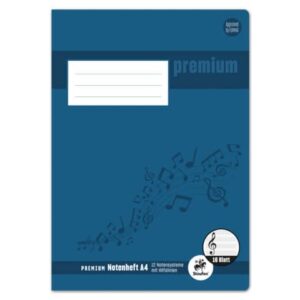 Notenheft PREMIUM Academy - A4 hoch, 90 g/qm, 8 Blatt, 6 Notensysteme mit Hilfslinien