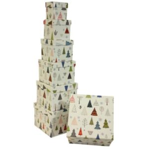 Weihn. Geschenkkarton Bäume - 7-tlg., weiß