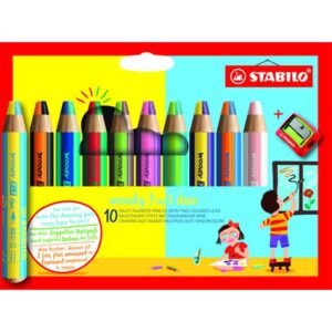 Multitalent-Stift mit Doppelspitze woody 3 in 1 Duo - 10er Kartonetui und Spitzer, sortiert
