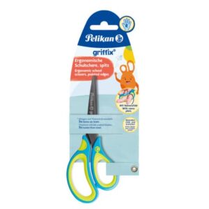 griffix® Schulschere - 15 cm, Neon Fresh Blue, spitz, inkl. Namenssticker, Blisterkarte