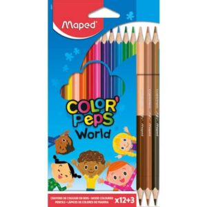 Farbstiftetui Color'Peps World - 12 Farben + 3 doppelseite Stifte