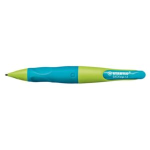 Ergonomischer Druck-Bleistift für Rechtshänder - EASYergo 1.4 in neonlimonengrün/aquamarin - Einzelstift - inklusive 3 dünner Minen - Härtegrad HB