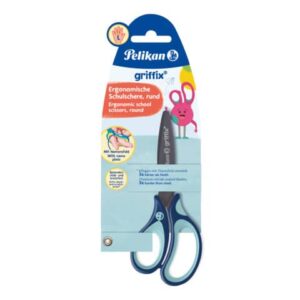 griffix® Schulschere - 14 cm, blau, rund, inkl. Namenssticker, Blisterkarte