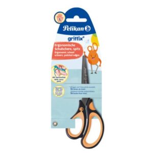 griffix® Schulschere - 15 cm, Neon Black, spitz, inkl. Namenssticker, Blister