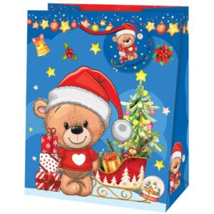 Weihnachts-Geschenktragetasche Kind Teddy - 26,7 x 33 x 13,7 cm