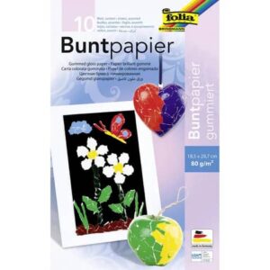 Buntpapier Mappe - gummiert, 10 Farben sortiert, 21 x 30 cm