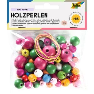 Bastelset Holzperlen - 84 Stück, rund, sortiert
