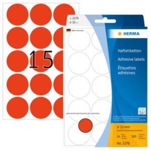 2276 Vielzwecketiketten - leuchtrot, Ø 32 mm, matt, 360 Stück