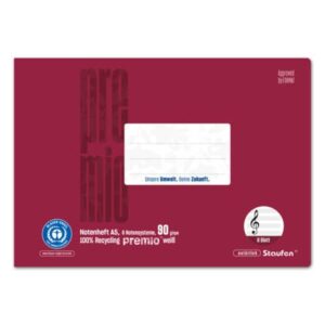 Notenheft LinN - A5 quer, 8 Blatt, 6 Notensystem, bordeaux