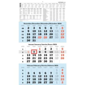 3-Monats-Wandkalender - 29,5 x 57 cm, schwarz/blau/grau