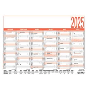Tafelkalender - A4 quer, 6 Monate / 1 Seite, Karton