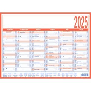 Tafelkalender - A4 quer, 2-farbig, 1 Jahr / 2 Seiten