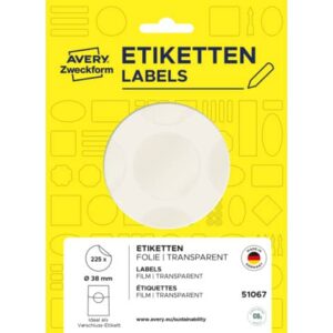 Verschluss-Etiketten, Ø 38 mm, 25 Bogen/225 Etiketten, transparent