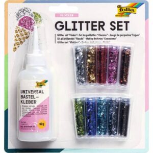 Glitterset - Flocken, 10 farben sortiert, inkl. Deko-Kleber