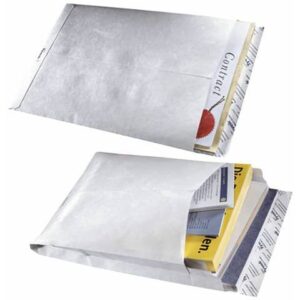Faltentaschen aus Tyvek® C4, mit 20 mm-Falte mit Fenster, Spitzboden, 54 g/qm, weiß, 100 Stück