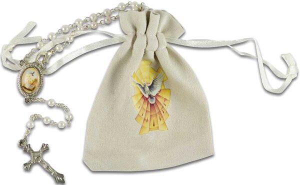 Rosenkranz in Stoffbeutel weiß 76/150 36cm Taube