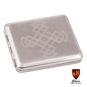 Zigarettenetui Metall 18er Nickel poliert Celtic m Gummizug