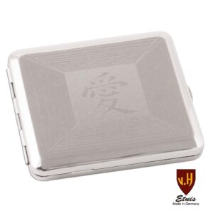 Zigarettenetui Metall 18er Nickel poliert Chinaemblem m Gummizug