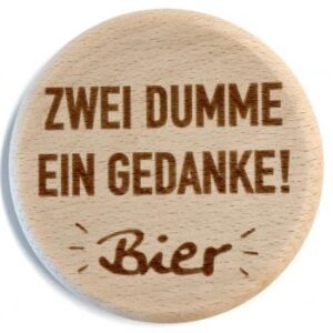 Glasdeckel aus Buche "Gedanke-BIER" Größe ca. 10cm, Motiv graviert
