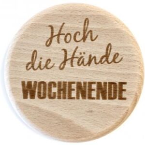 Glasdeckel aus Buche "Wochenende" Größe ca. 10cm, Motiv graviert